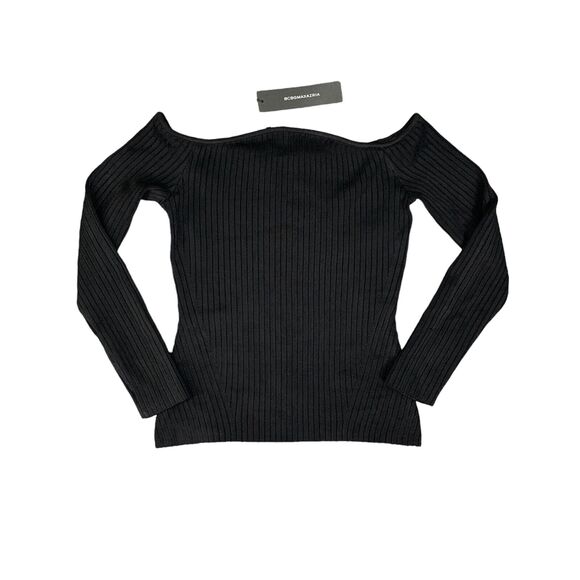 BCBGMaxazria Sweater Womens Extra Small Black Ribbed Off The Shoulder Pullover - Picture 1 of 13